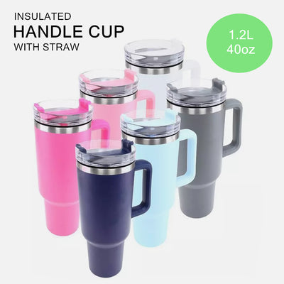 1.2L Insulated Cup Mug Tumbler Bottle with Straw and Handle 40oz Stainless Steel