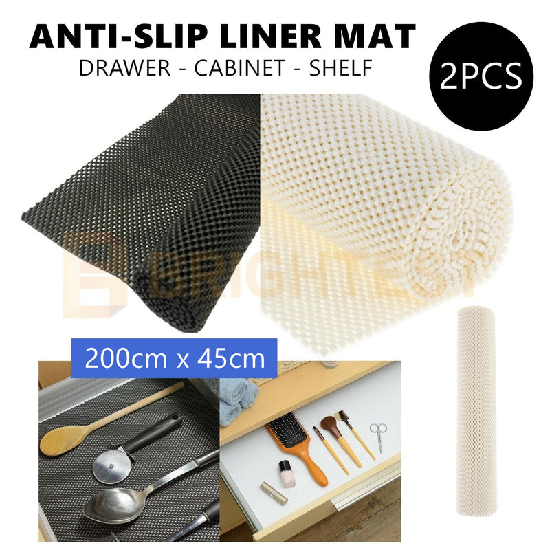 2pcs Anti Non Slip Drawer Liner Mat Grip Roll Matting Cabinet Kitchen 200x45cm