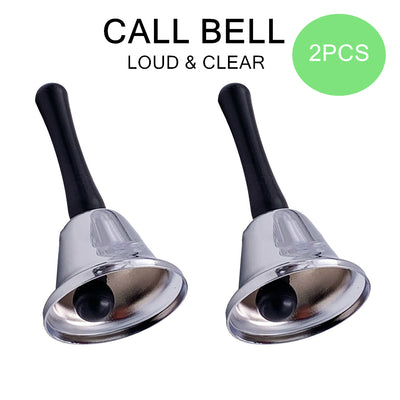 2PCS Call Bell Hand Held Silver Ringing Handbell Dinner Reception Office School Cafe