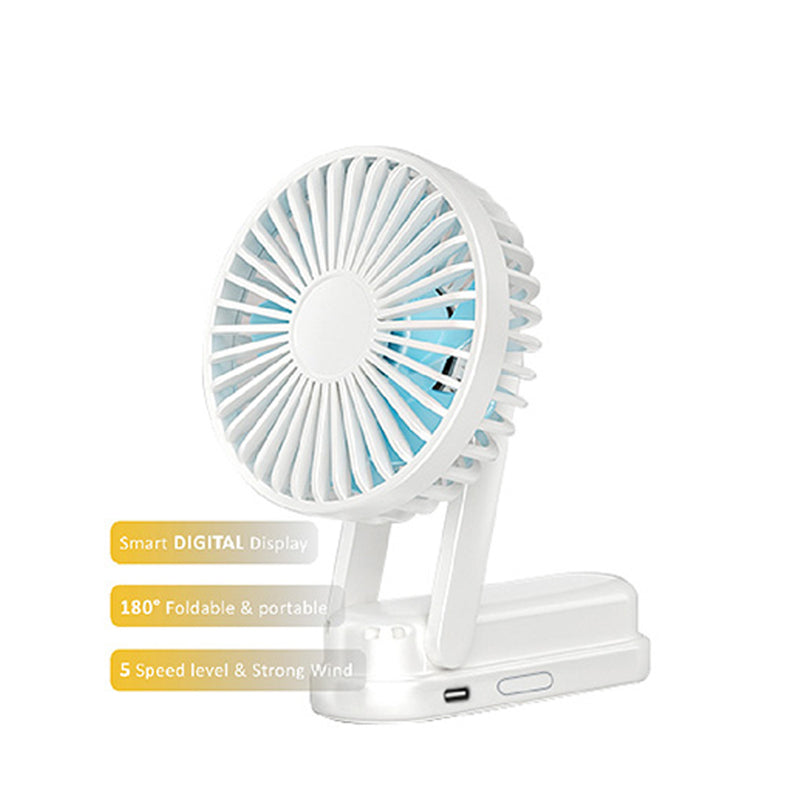 Portable Hand-Held Fan USB Rechargeable Folding Fans Desktop Cooler Digital Display