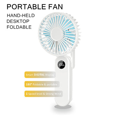 Portable Hand-Held Fan USB Rechargeable Folding Fans Desktop Cooler Digital Display