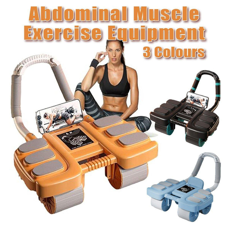 Four Wheel Abdominal Exercise Roller Elbow Support Core Strength Training - Black