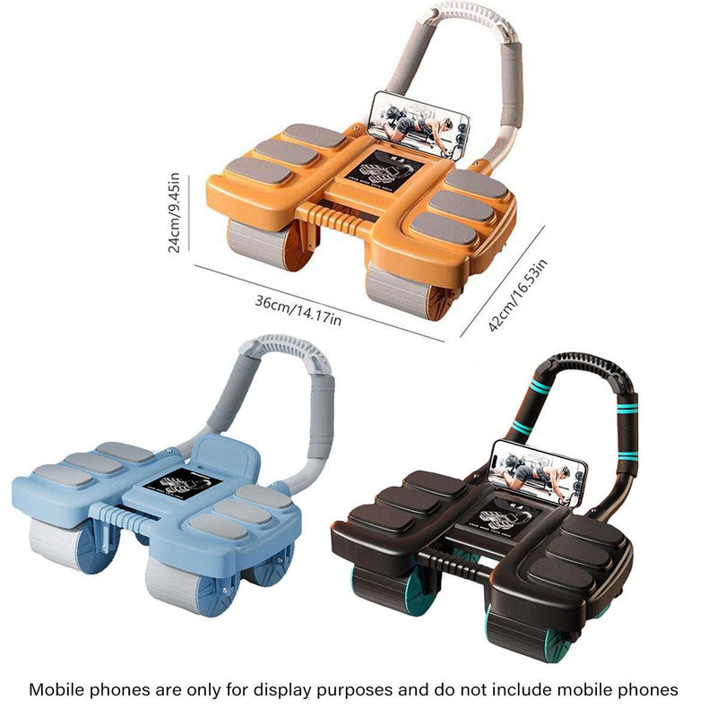 Four Wheel Abdominal Exercise Roller Elbow Support Core Strength Training - Black