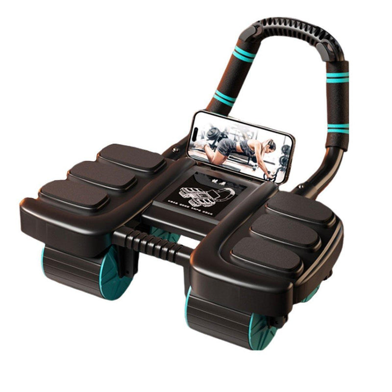 Four Wheel Abdominal Exercise Roller Elbow Support Core Strength Training - Black