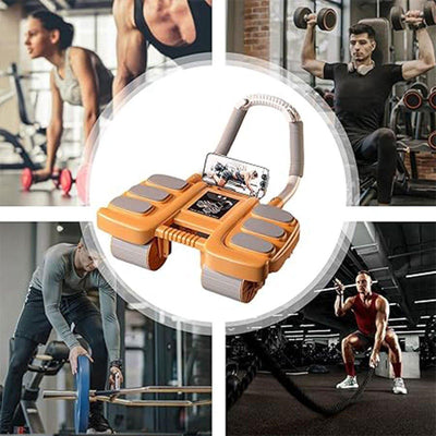Four Wheel Abdominal Exercise Roller Elbow Support Core Strength Training - Orange