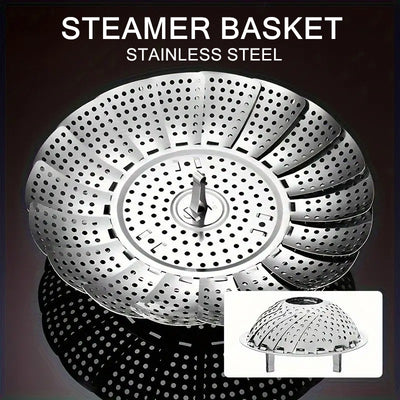 Stainless Steel Steamer Basket Folding Multi-Function Steam Tray Plate Vegetable
