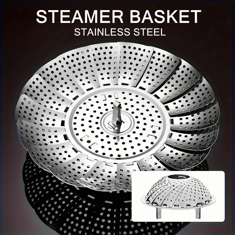 Stainless Steel Steamer Basket Folding Multi-Function Steam Tray Plate Vegetable