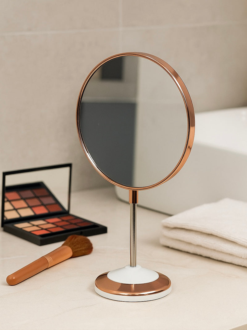 Rose Gold Round Makeup Mirror Double-Sided Cosmetic Mirror with Adjustable Neck