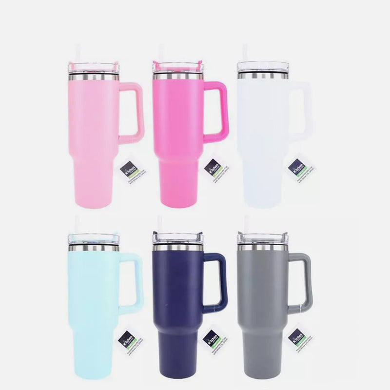 1.2L Insulated Cup Mug Tumbler Bottle with Straw and Handle 40oz Stainless Steel