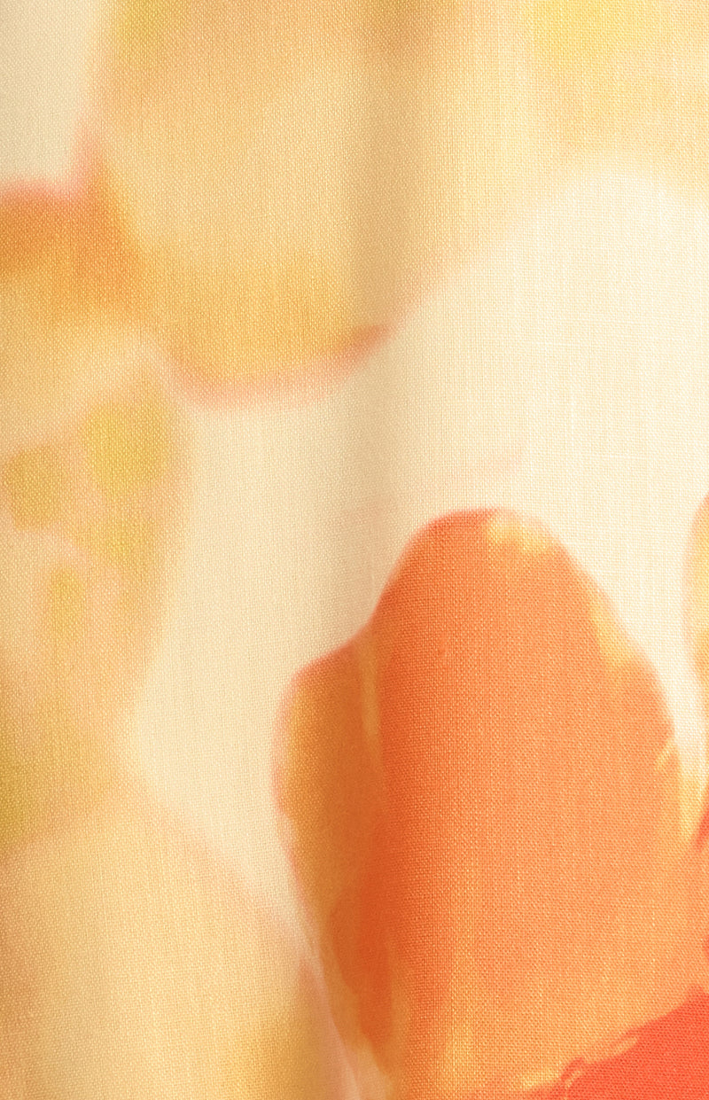 Island Floral Trim Detailing Faux Linen Maxi Dress Yellow Orange Womens Clothing