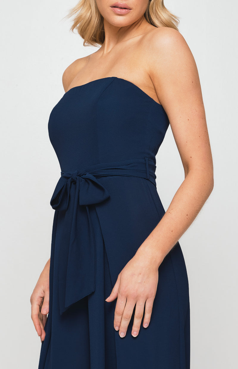 Split Leg Waist Detail Jumpsuit Navy Womens Clothing