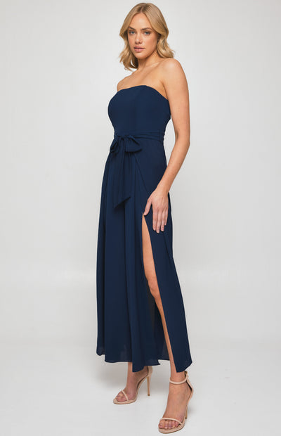 Split Leg Waist Detail Jumpsuit Navy Womens Clothing