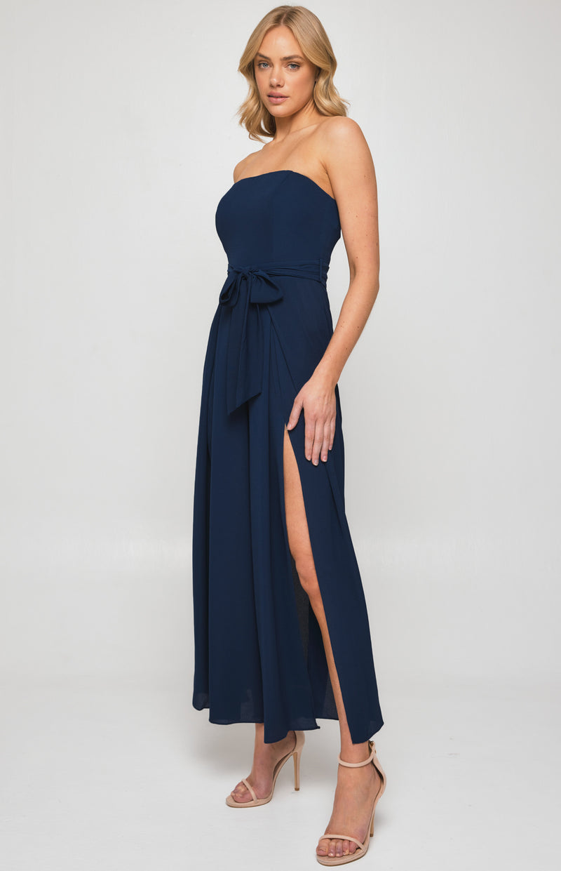 Split Leg Waist Detail Jumpsuit Navy Womens Clothing