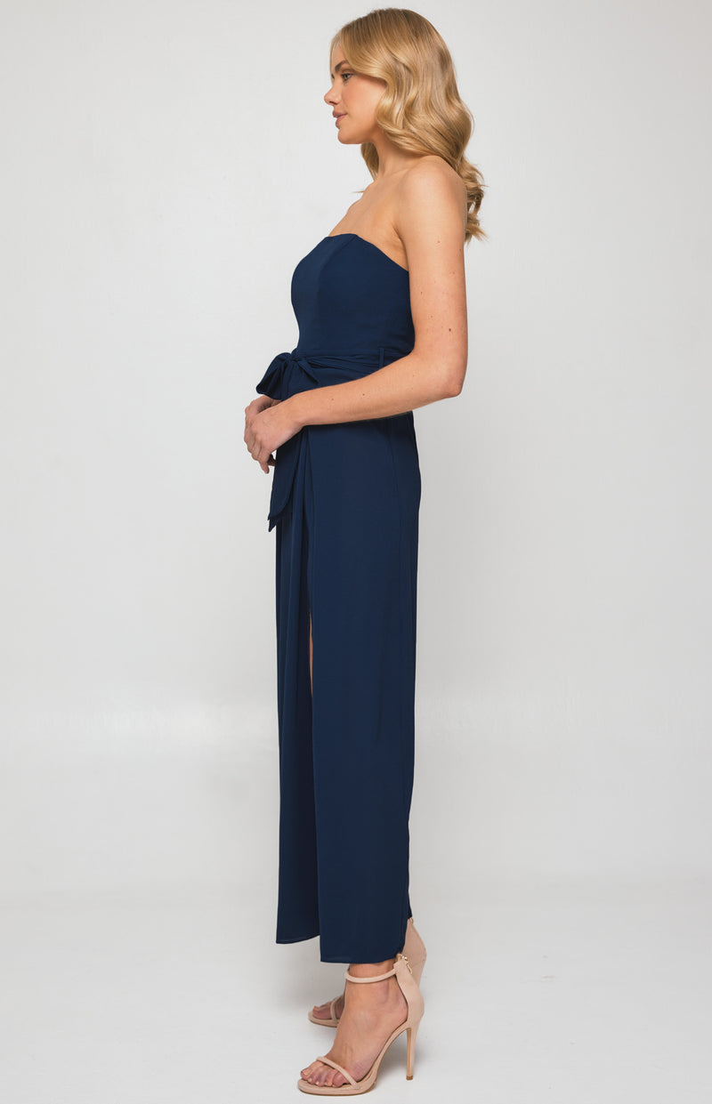 Split Leg Waist Detail Jumpsuit Navy Womens Clothing