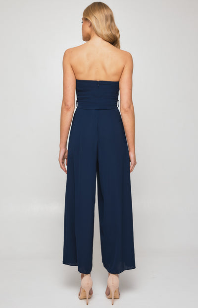 Split Leg Waist Detail Jumpsuit Navy Womens Clothing