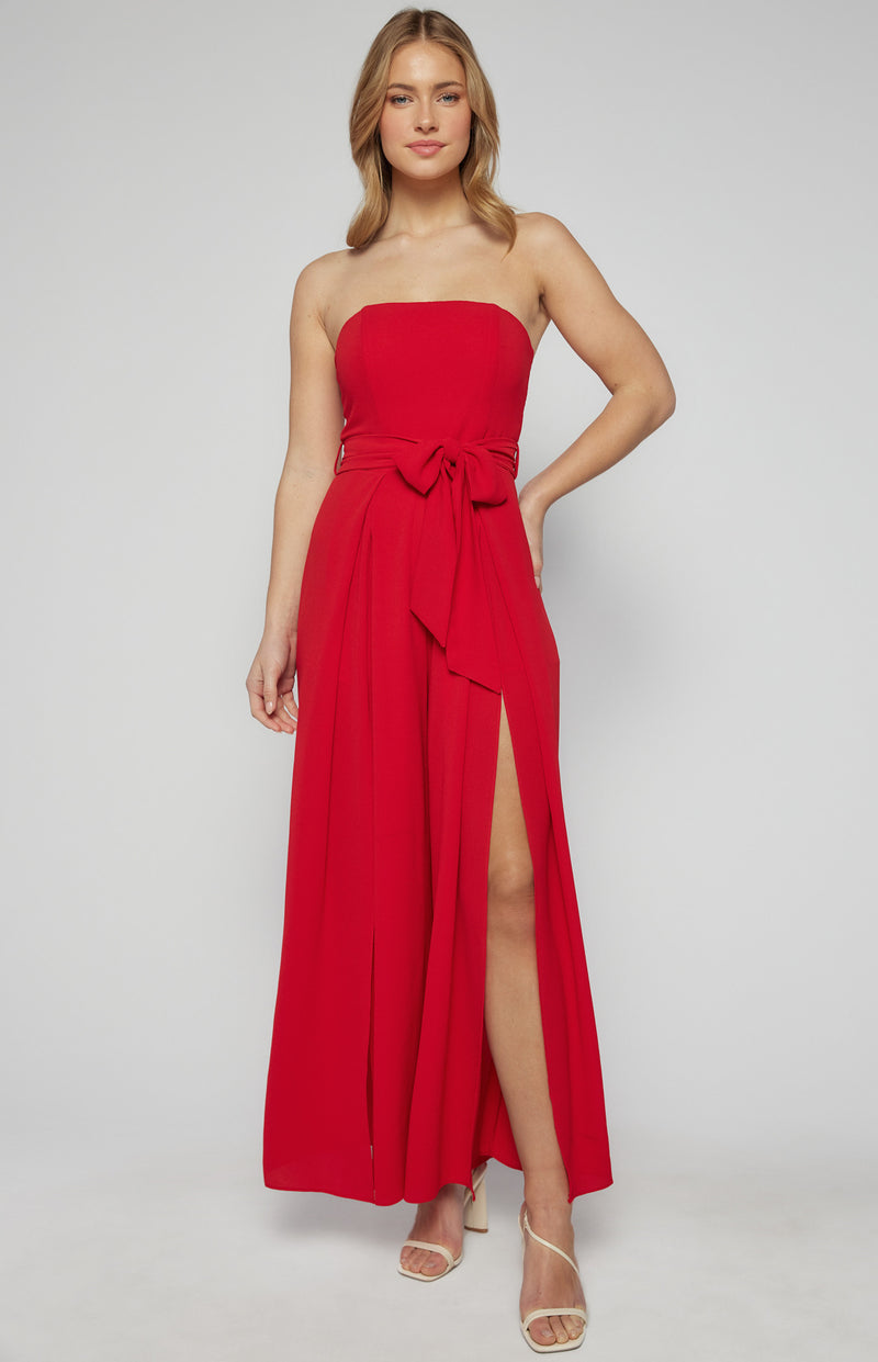 Split Leg Waist Detail Jumpsuit Red Womens Clothing