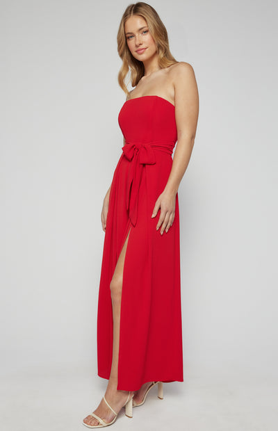 Split Leg Waist Detail Jumpsuit Red Womens Clothing