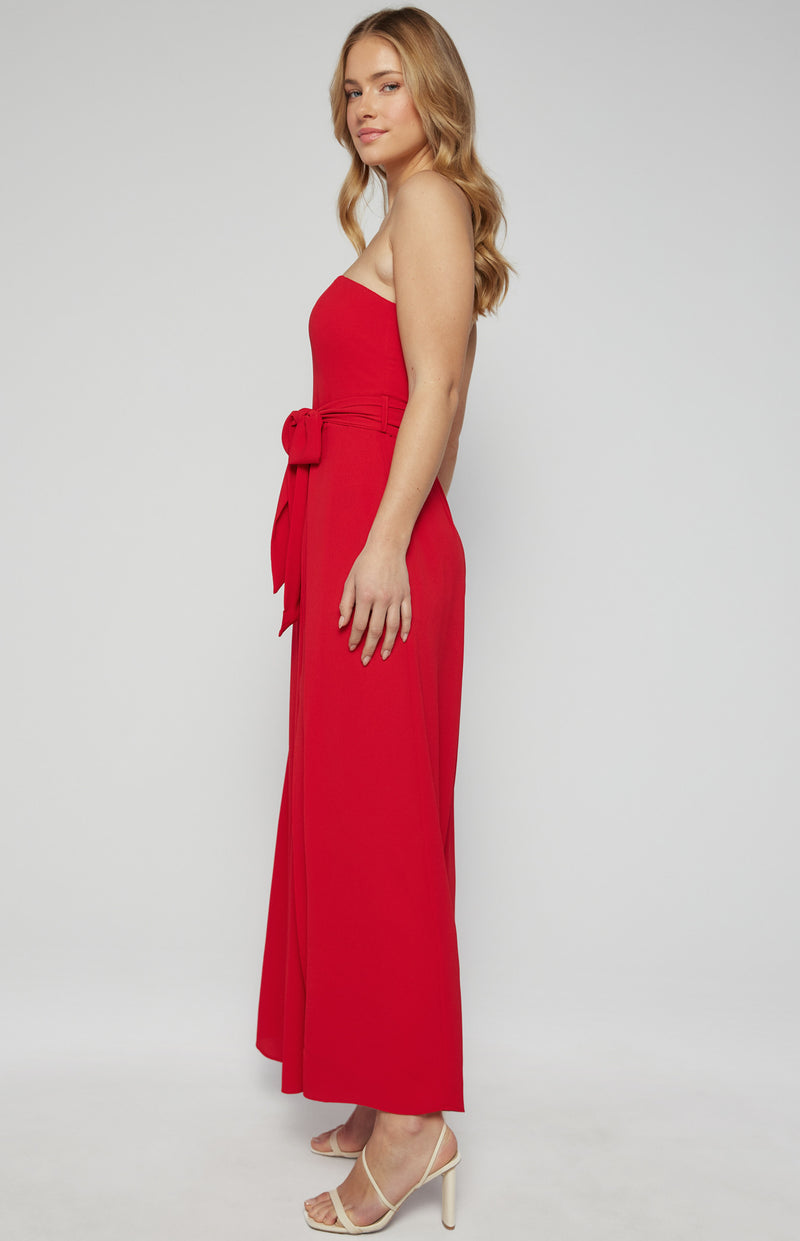 Split Leg Waist Detail Jumpsuit Red Womens Clothing
