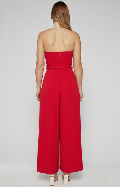Split Leg Waist Detail Jumpsuit Red Womens Clothing