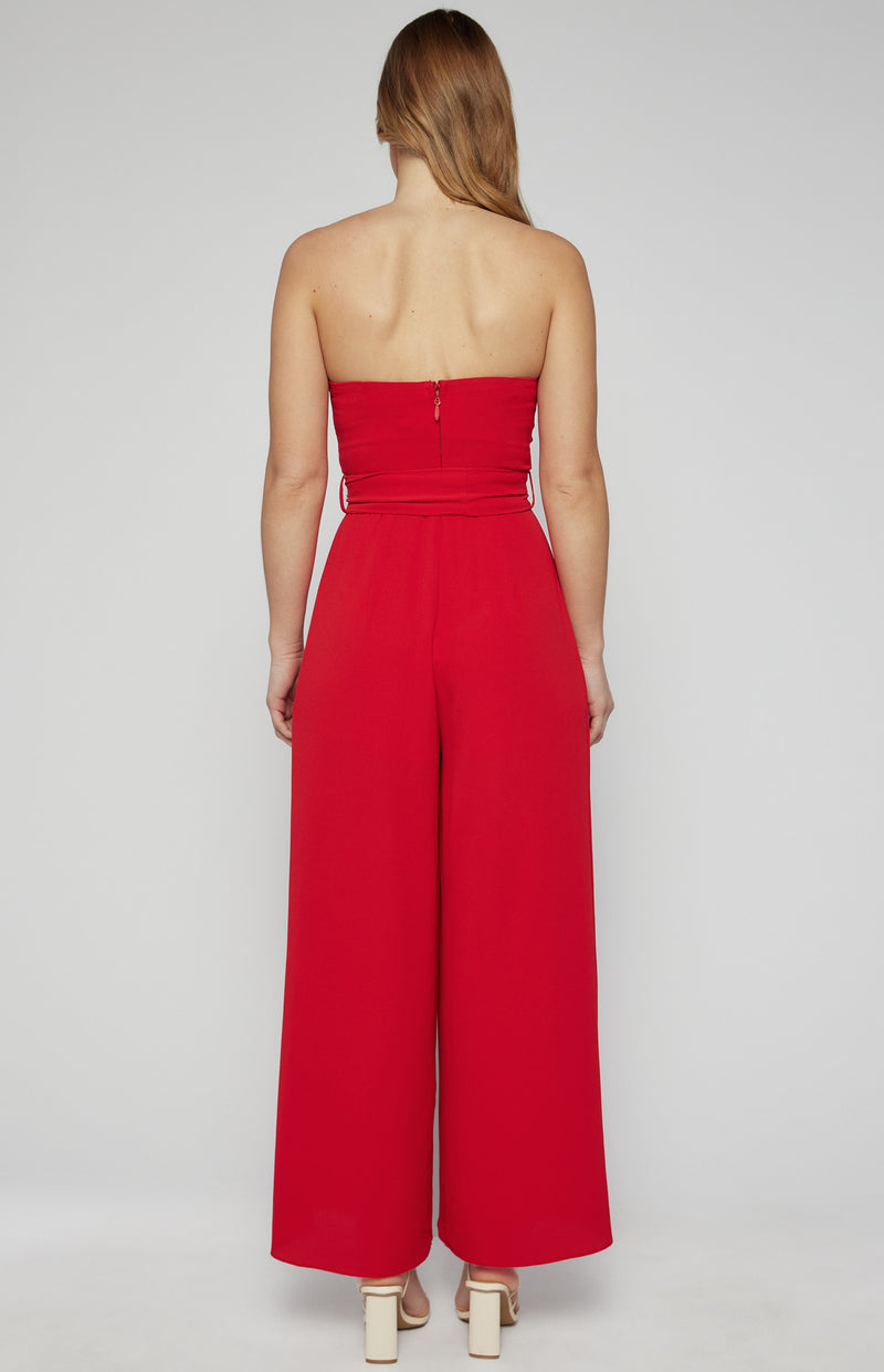 Split Leg Waist Detail Jumpsuit Red Womens Clothing