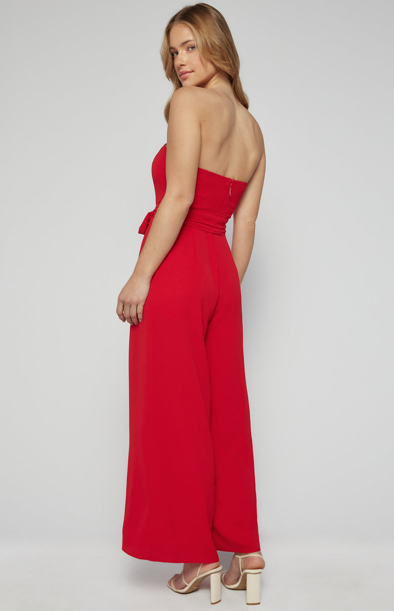 Split Leg Waist Detail Jumpsuit Red Womens Clothing